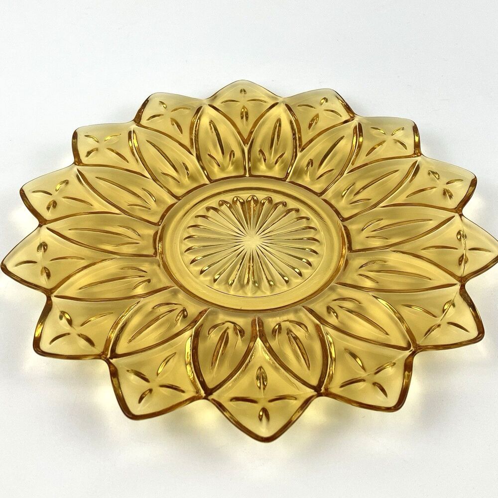 Vintage Federal Pressed Glass Amber Plate 1950s